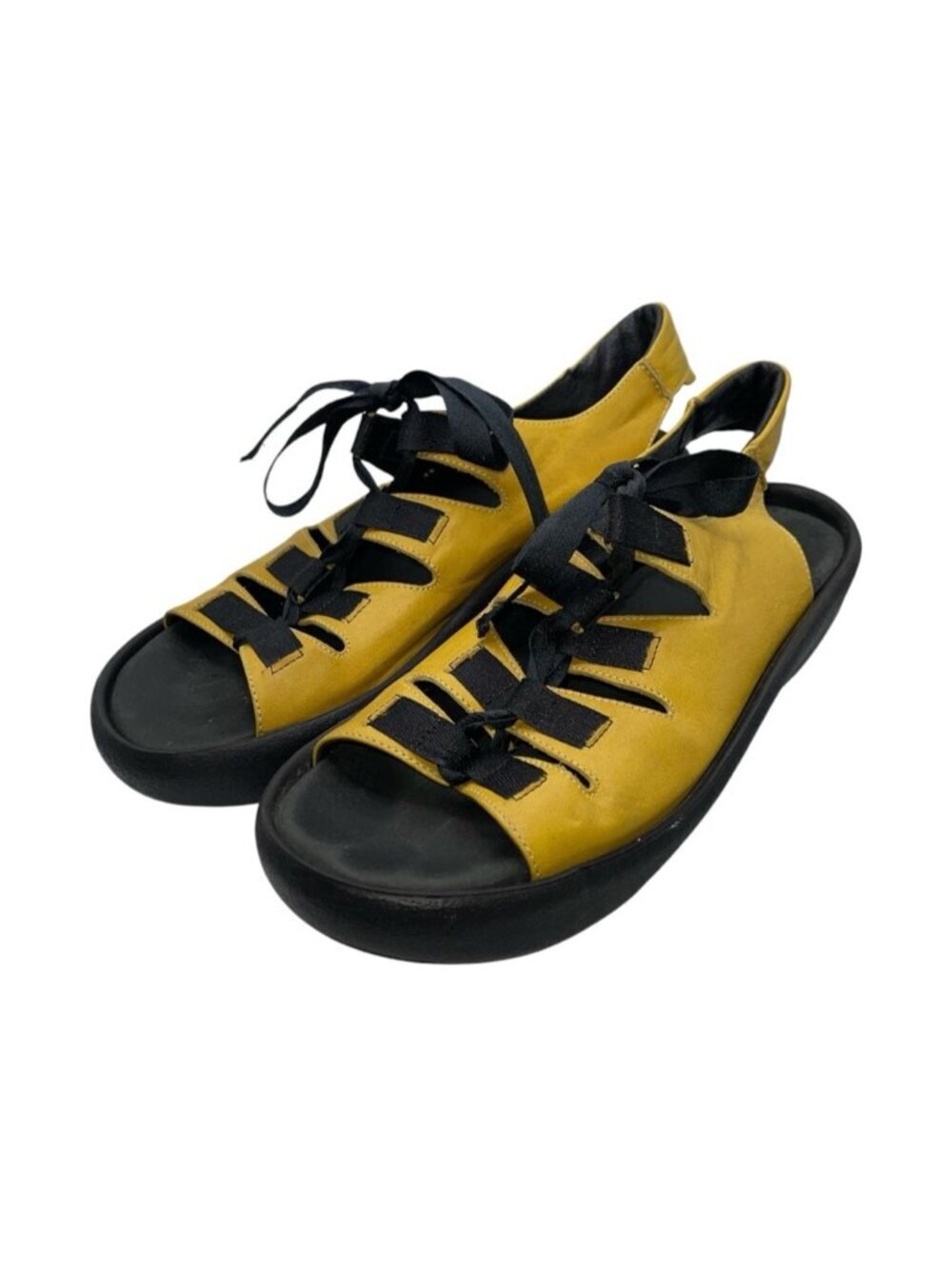 Wolky Leather Lace-Up Comfort Sandals Mustard Yellow Slingback Women EU 42 / 11